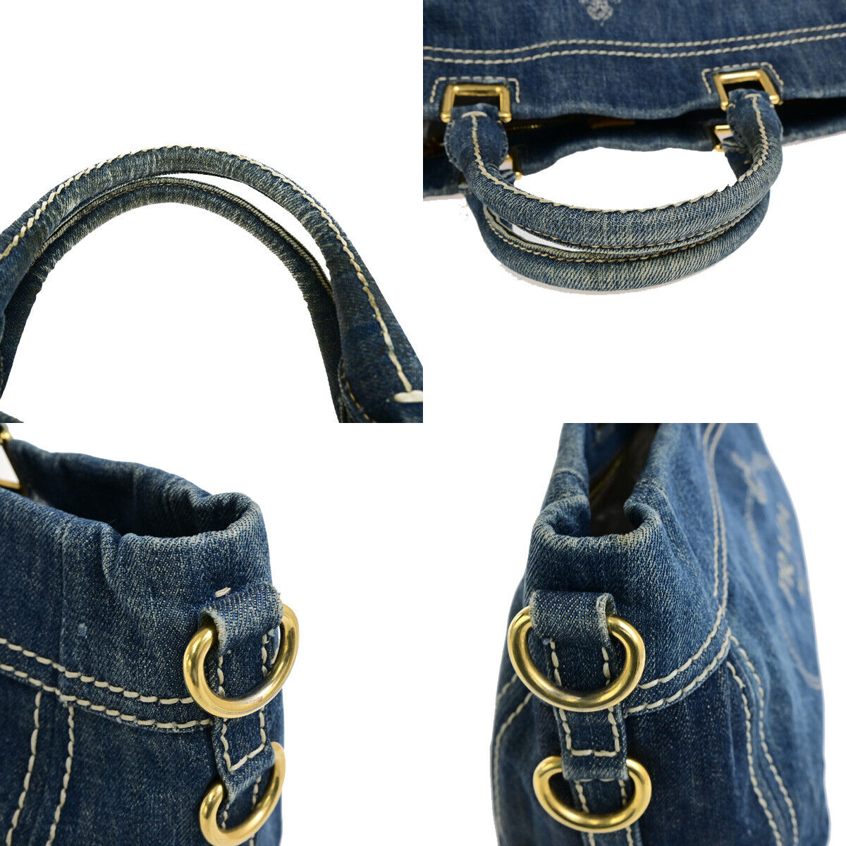 PRADA Logor Hand Tote Bag Denim Leather Blue Acio GHW Italy 80YG643