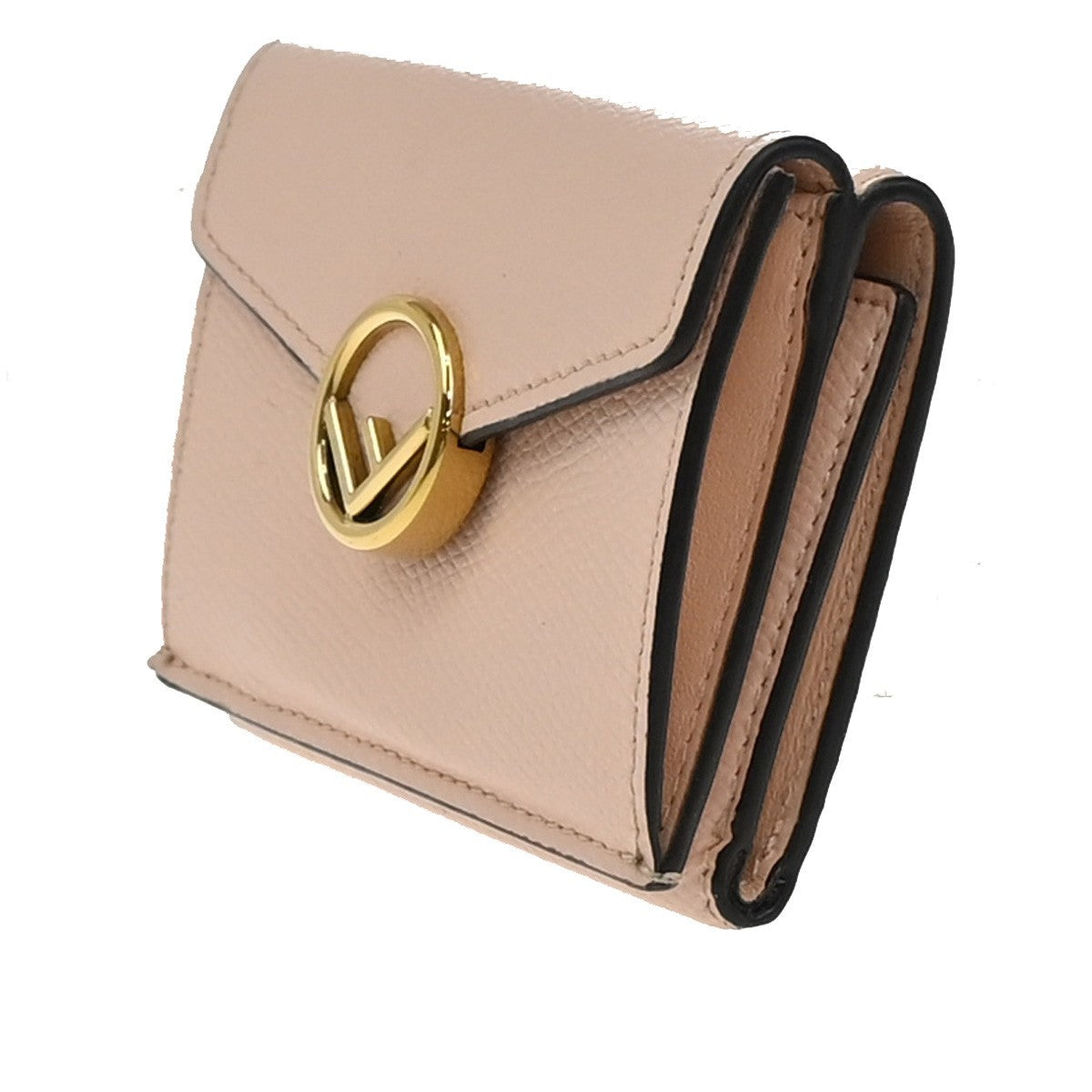 FENDI Logo Mini Trifold Campact Wallet Leather Pink Italy 69KP052