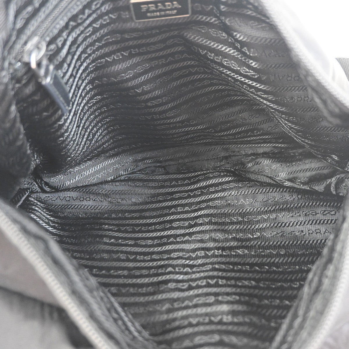 PRADA MILANO Tessuto Plate Messenger Bag Nylon Leather Black SHW Italy 02ZA370