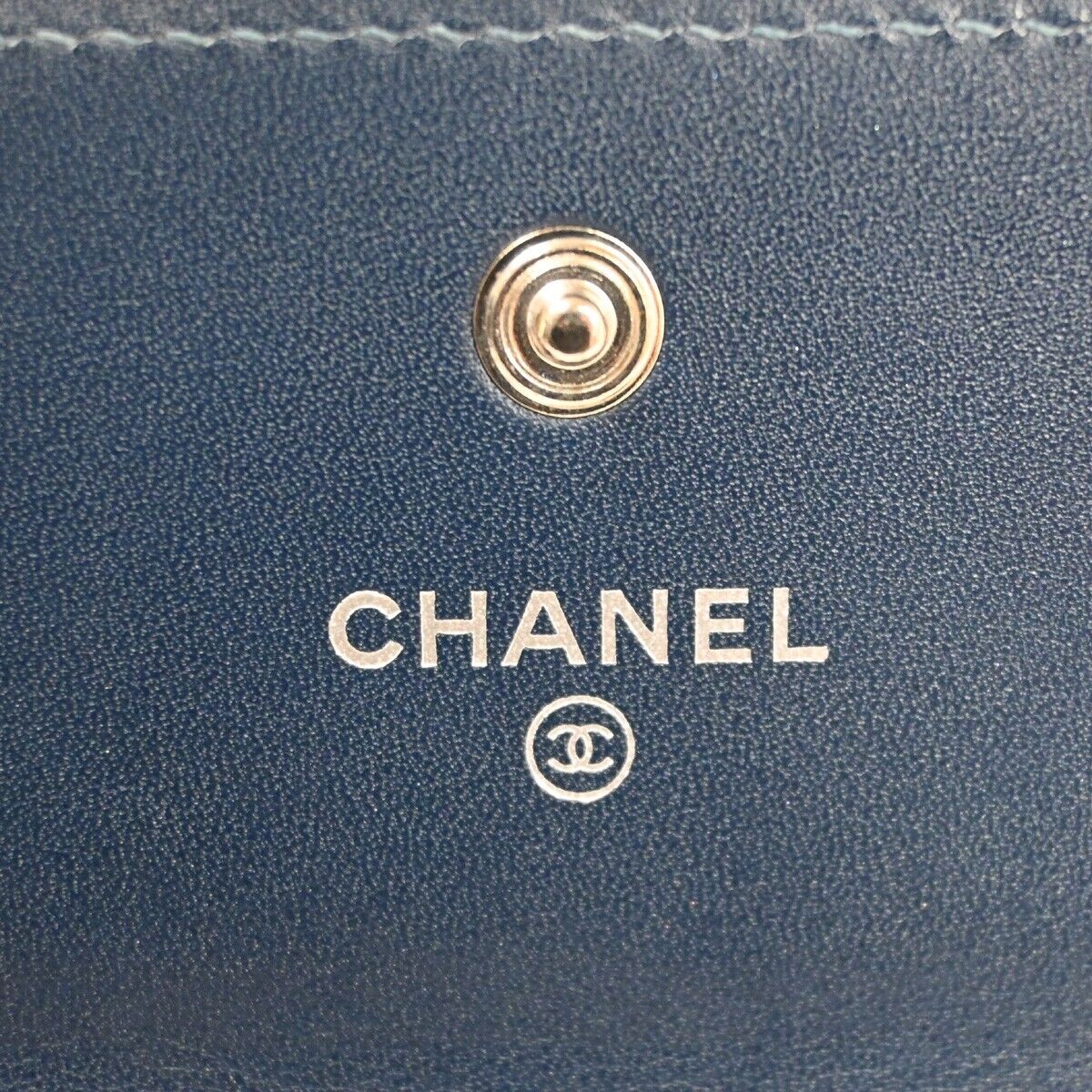 CHANEL CC Logo Long Wallet Purse Caviar Skin Leather Blue SHW 72RF120