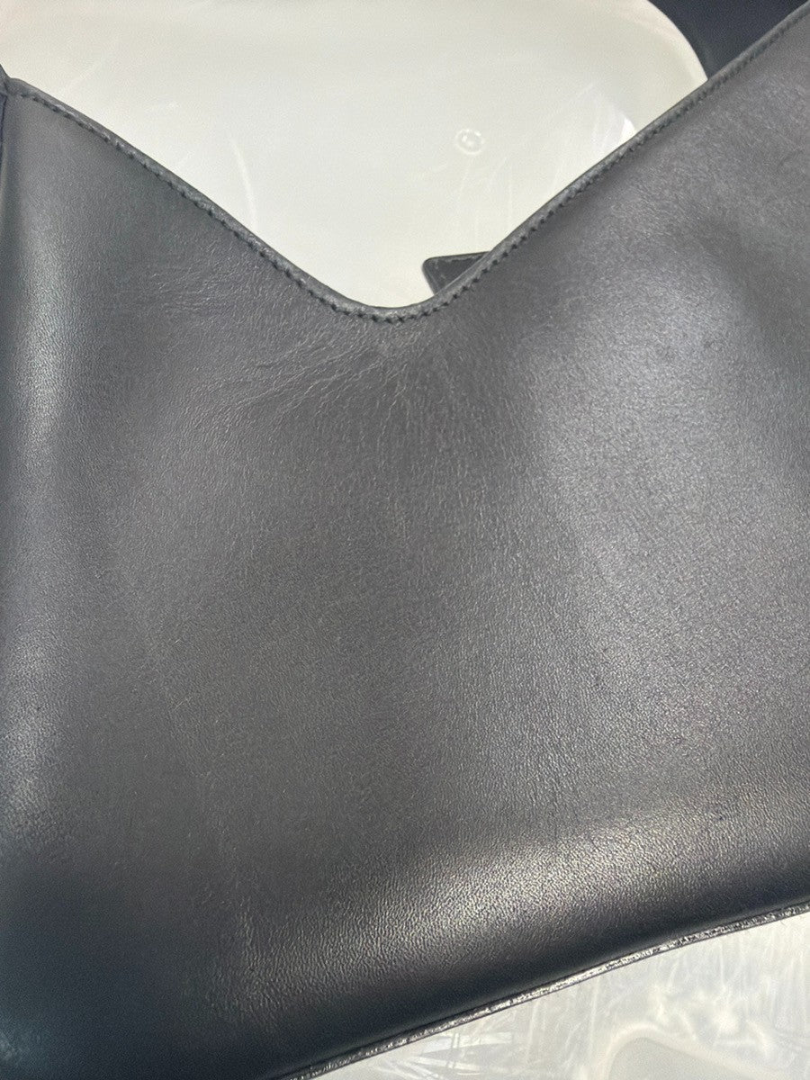 PRADA Logo Asymmetry Mini Hobo Shoulder Bag Leather Black Italy 11YJ086