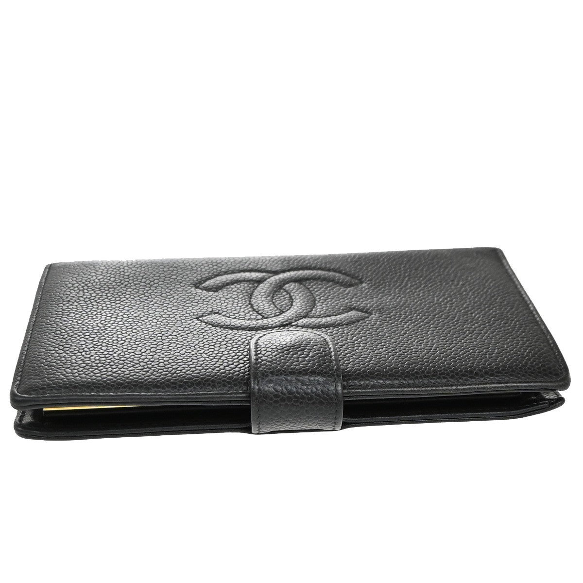 CHANEL CC LOGO Long Bifold Wallet Grained Calfskin Leather Black France 16RF965