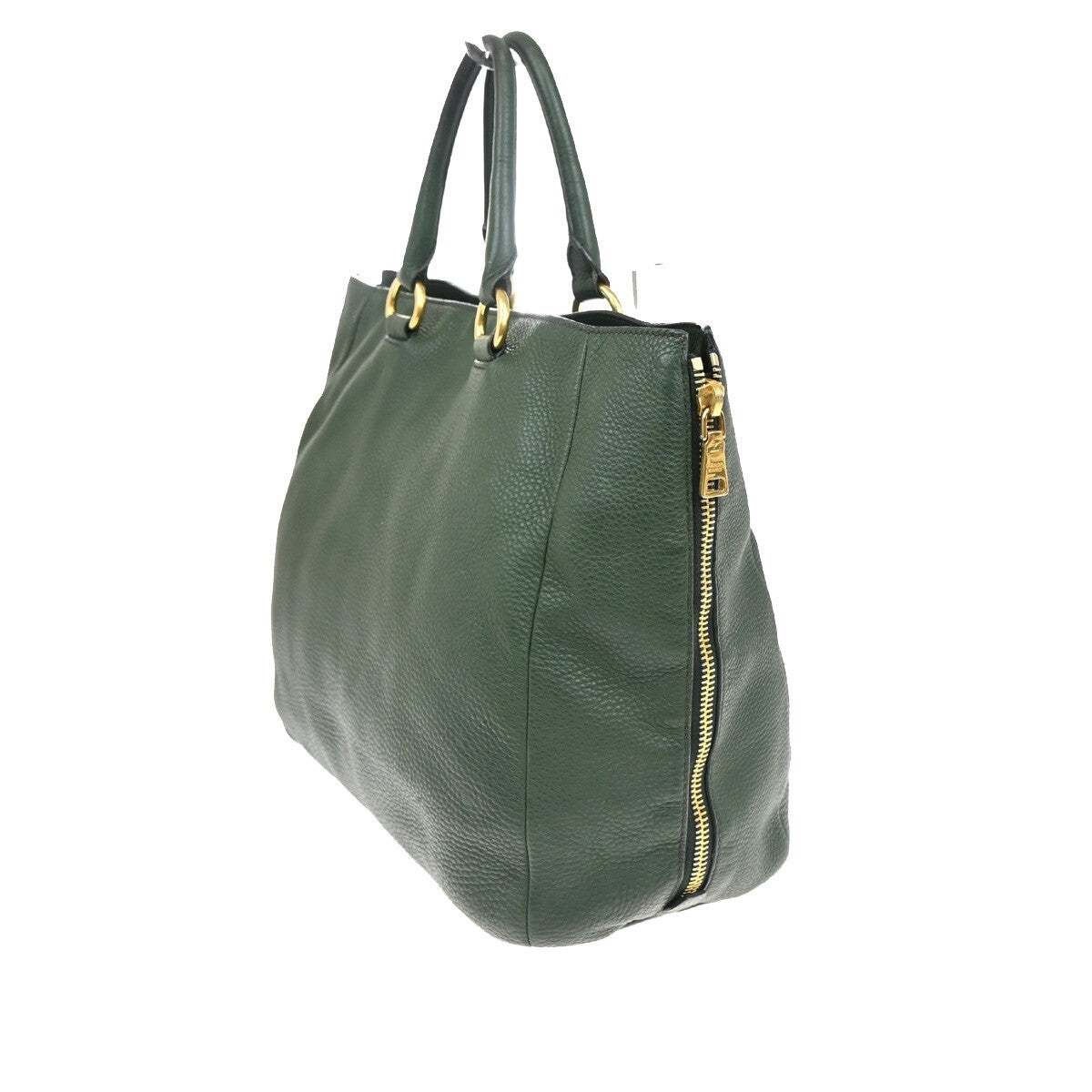 PRADA Logo Shoulder Hand Tote Bag Vitello Daino Leather Green GHW 12FB715