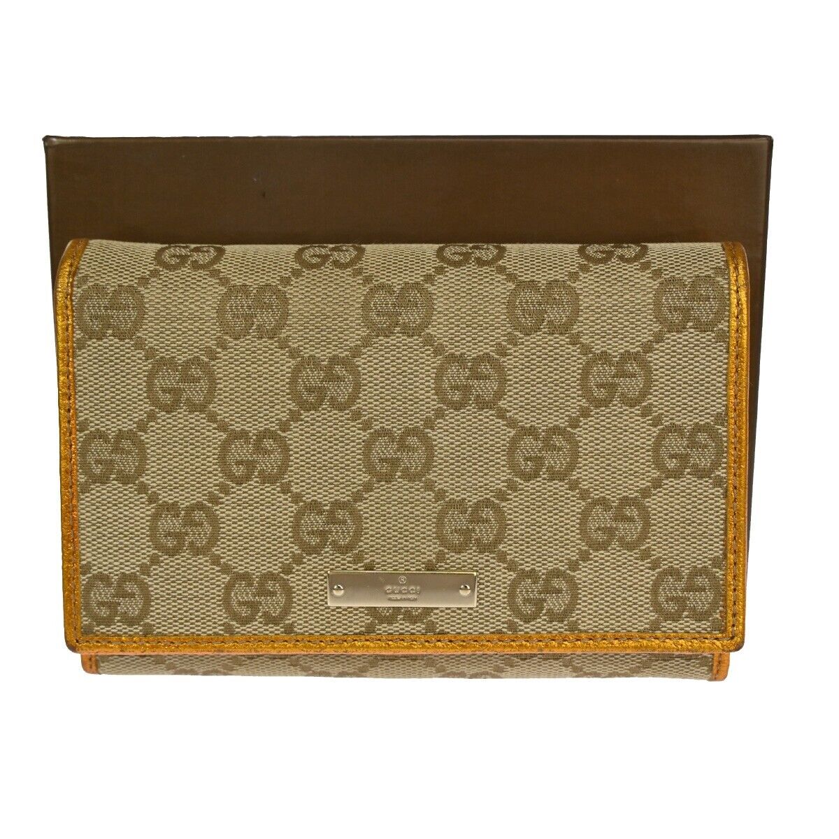 GUCCI GG Pattern Bifold Wallet Purse Canvas Leather Brown Orange Gold 69SH092