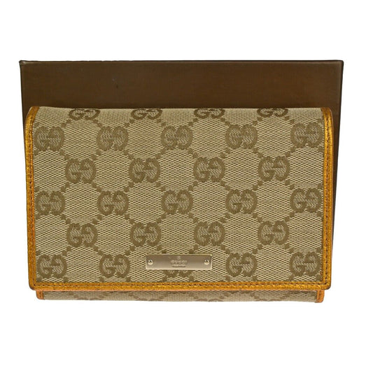 GUCCI GG Pattern Bifold Wallet Purse Canvas Leather Brown Orange Gold 69SH092