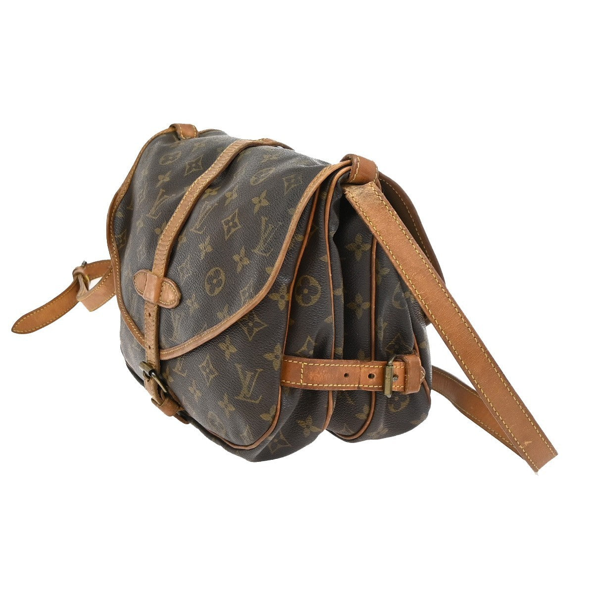 LOUIS VUITTON Logo Saumur 30 Shoulder Bag Monogram Leather Brown M42256 31YJ183