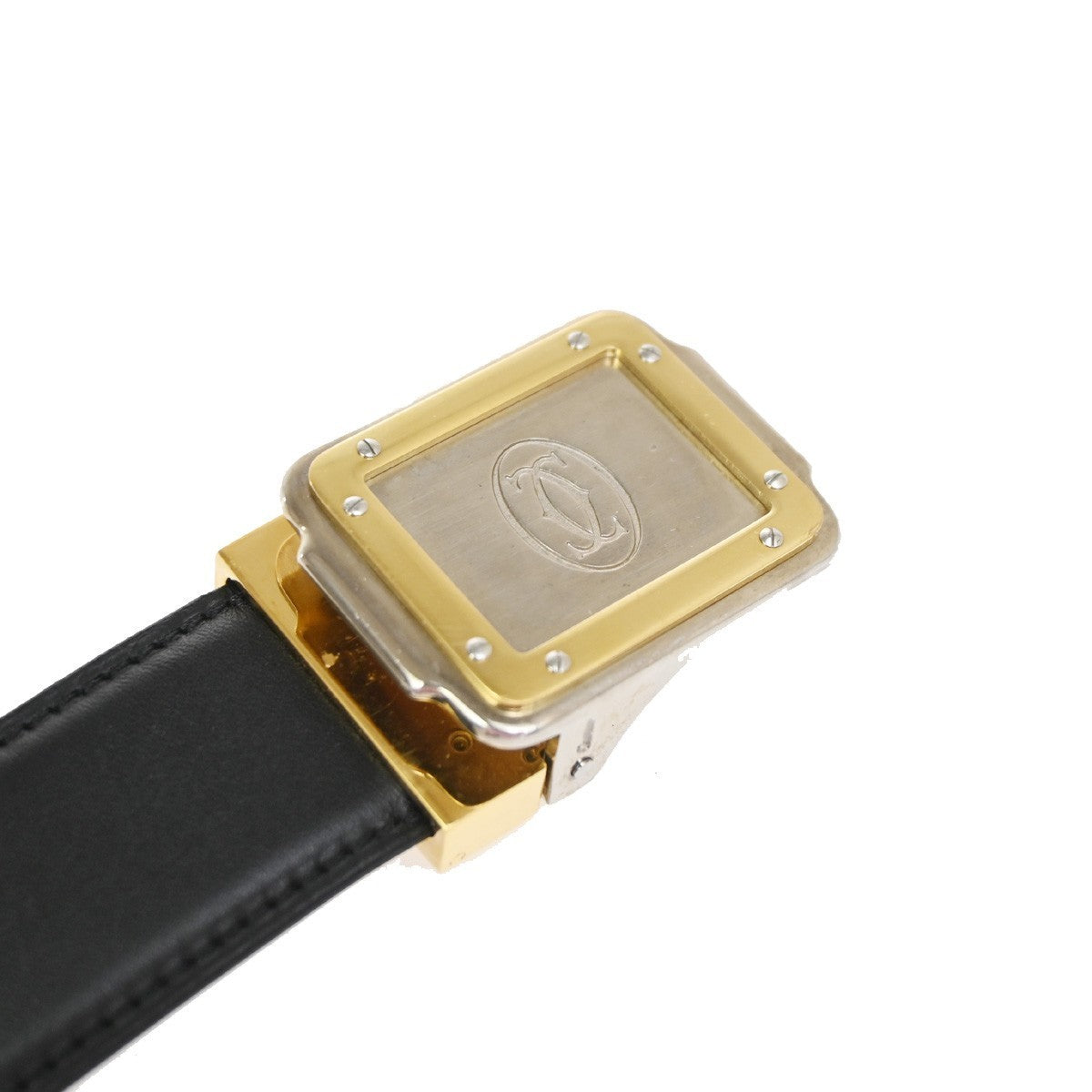 MUST DE CARTIER Logo Santos Waist Belt Leather Black GHW SHW France 66YH979