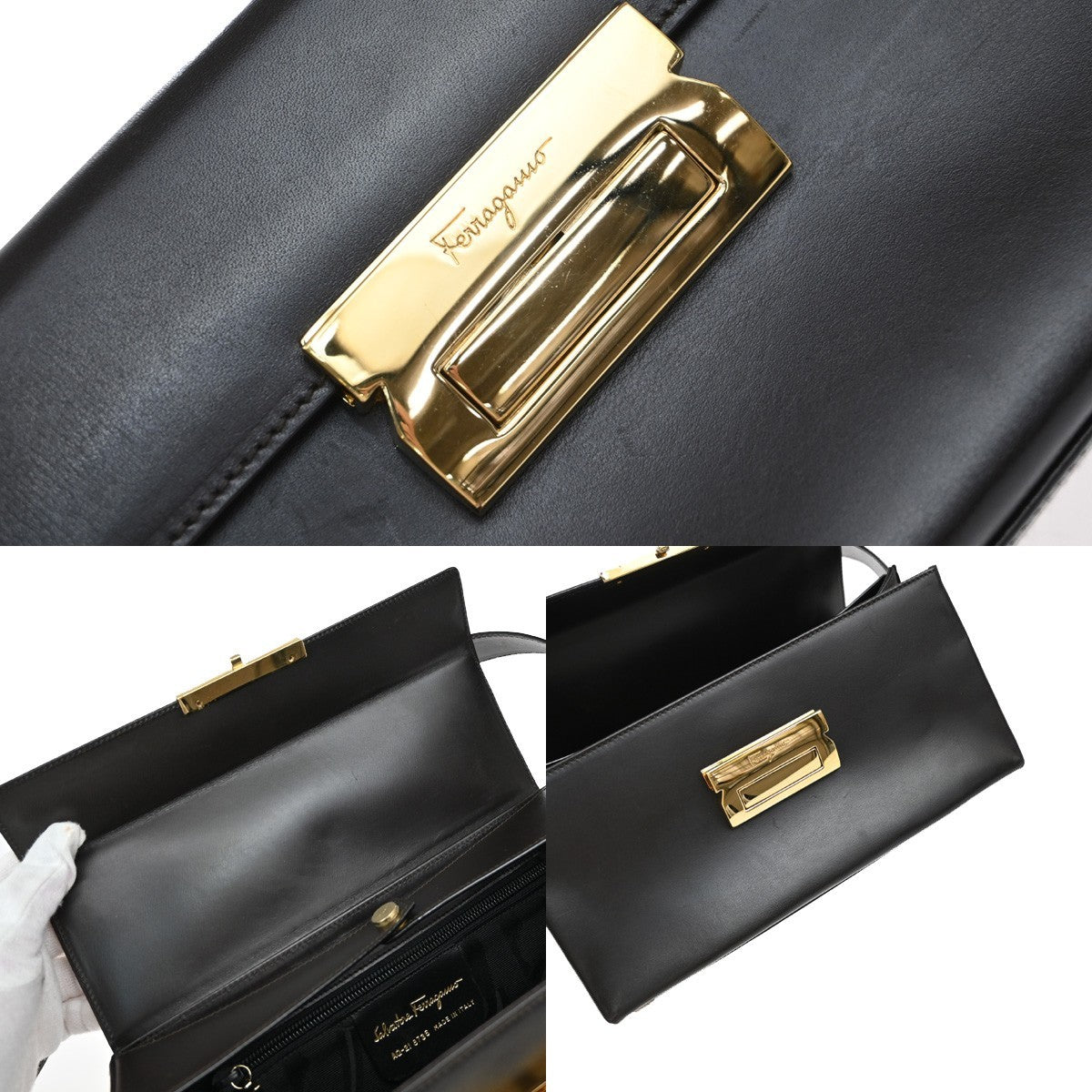 SALVATORE FERRAGAMO Logo Shoulder Hand Bag Leather Brown Italy 61EF887
