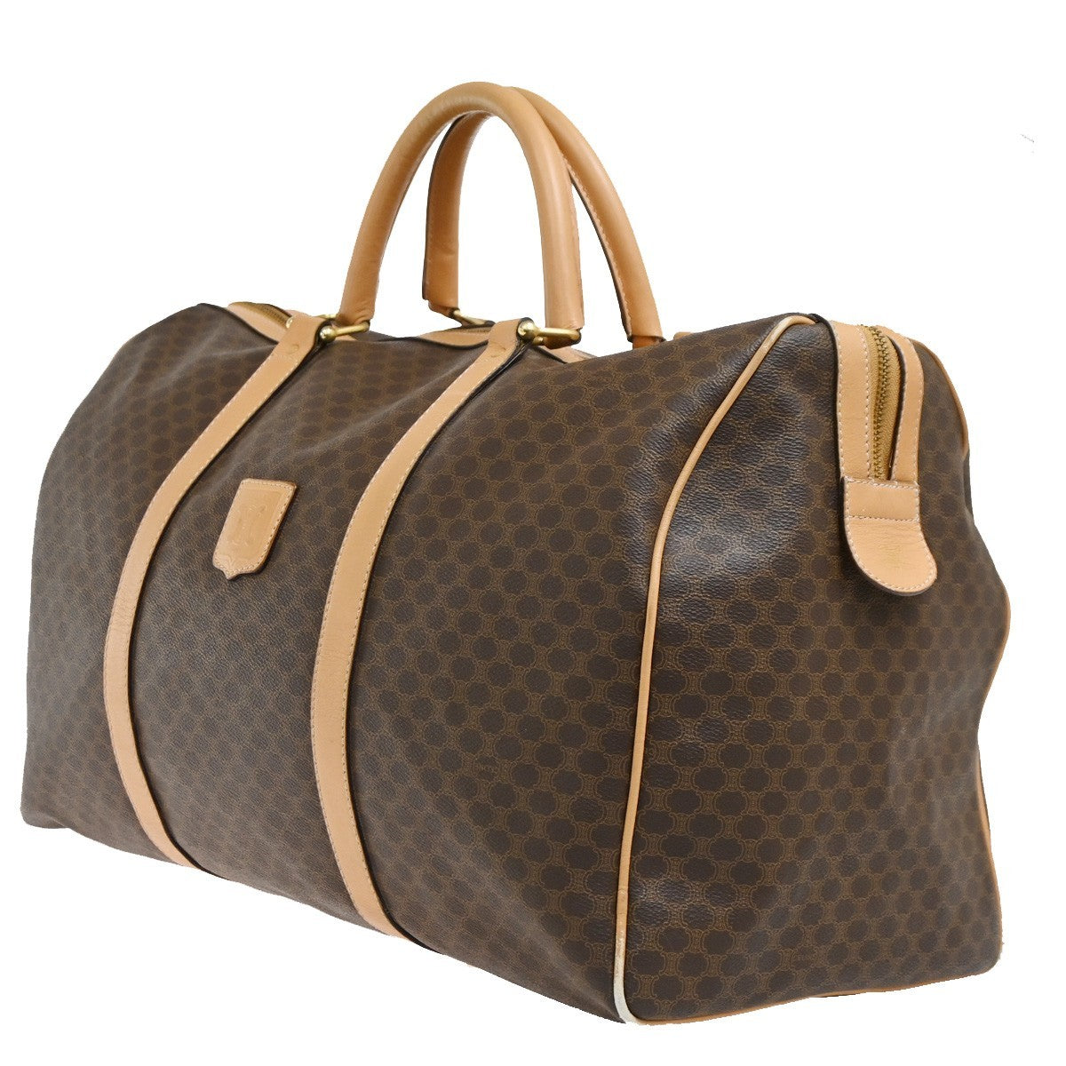CELINE Logo Macadam Pattern Hand Boston Bag PVC Leather Brown Beige GHW 60DA044
