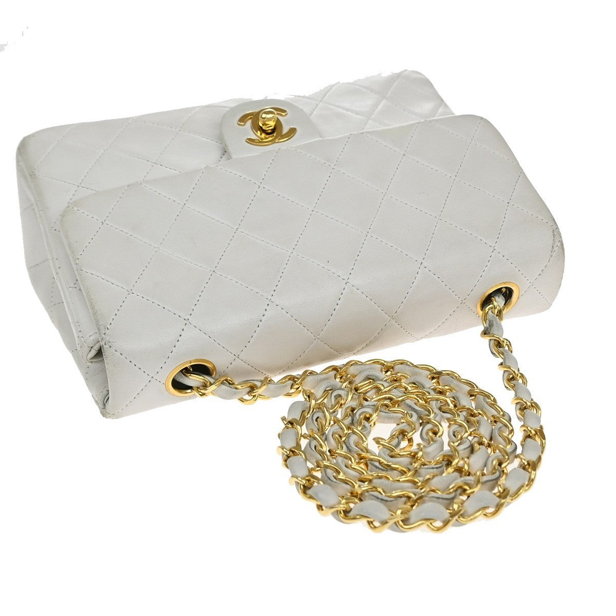 CHANEL CC Mini Matelasse Chain Shoulder Bag Leather White GHW Vintage 371RP176