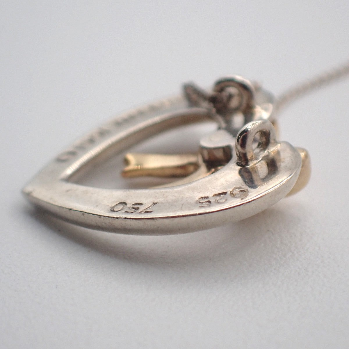 TIFFANY & CO. Logo Ribbon Heart 16mm Chain Necklace AG925 Gold 750 63KC886