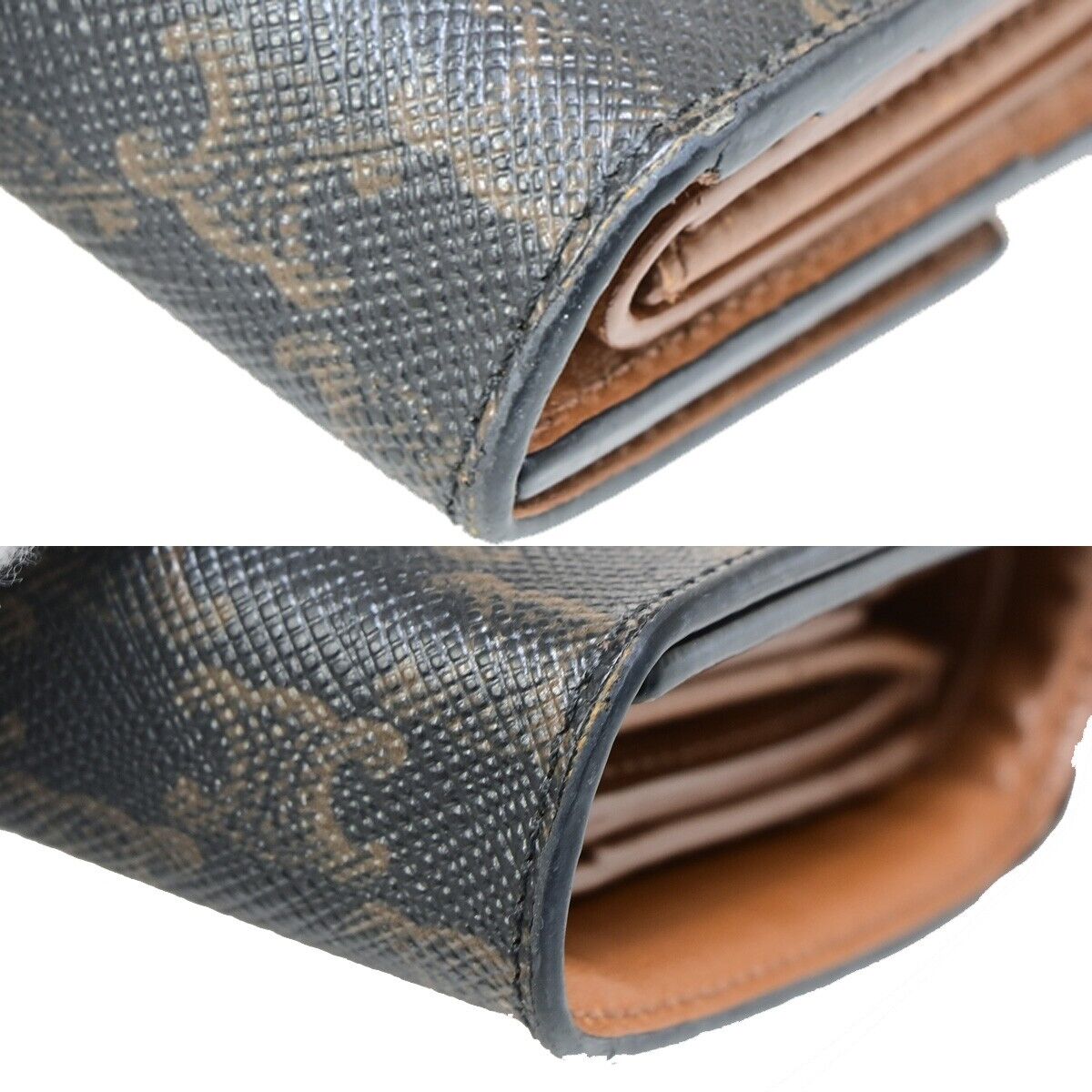 CELINE Logo Macadam Pattern Bifold Wallet PVC Leather Brown Italy 68FB093