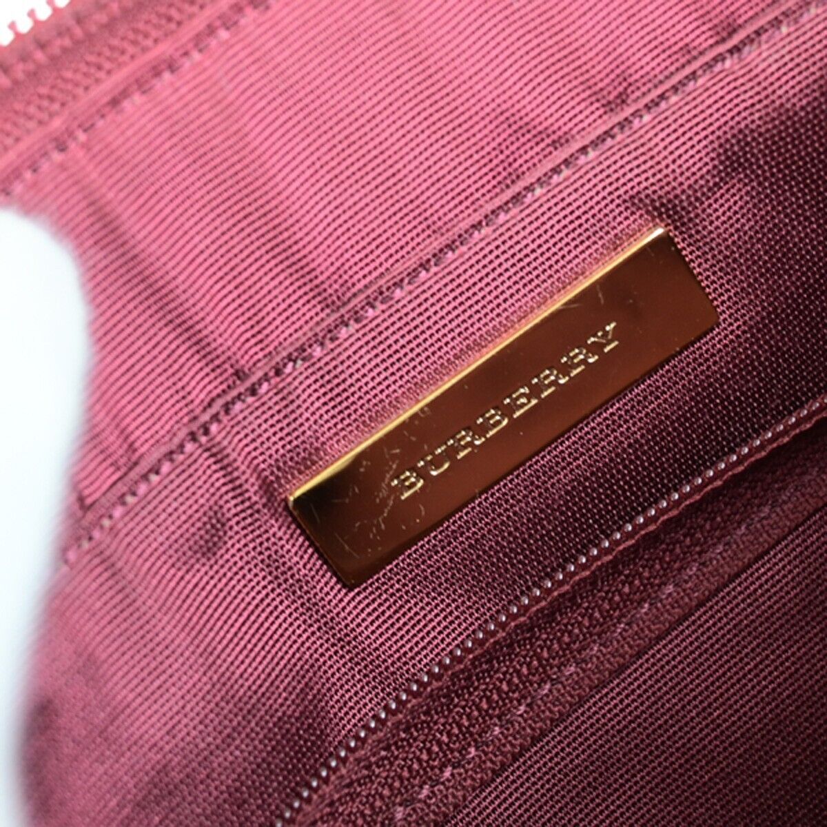 BURBERRY Logo Hand Bag Nova Check Canvas Leather Burgundy GHW 83RK727