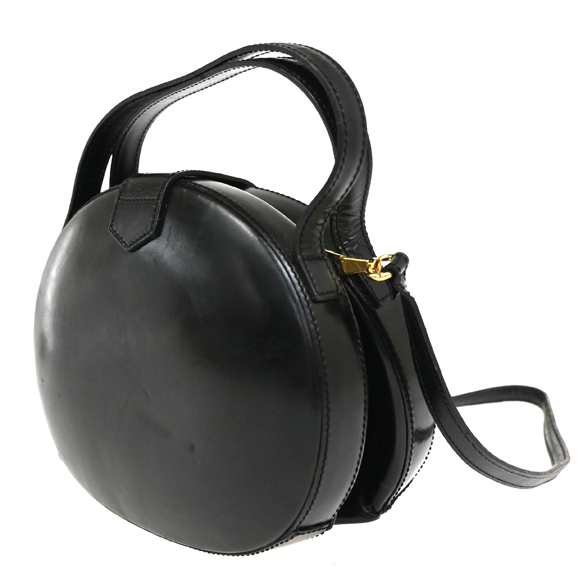 LOEWE Anagram Round 2Way Top Handle Shoulder Bag Calfskin Leather Black 65CA573