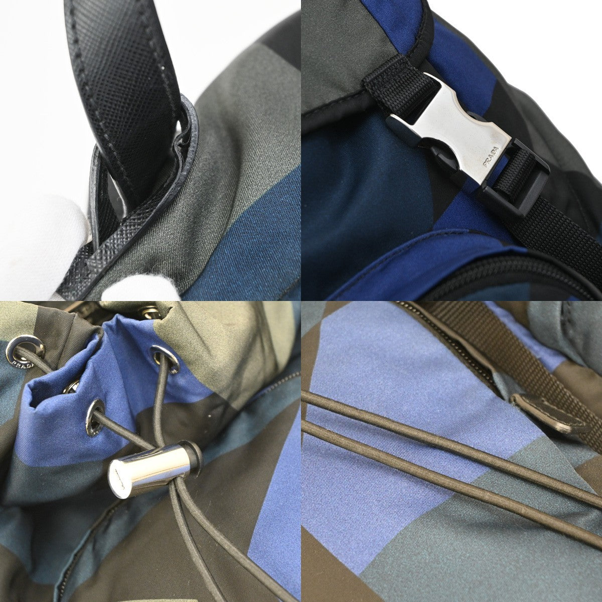 PRADA Logo Backpack Bag Nylon Leather Blue Khaki Black SHW Italy 26MA684