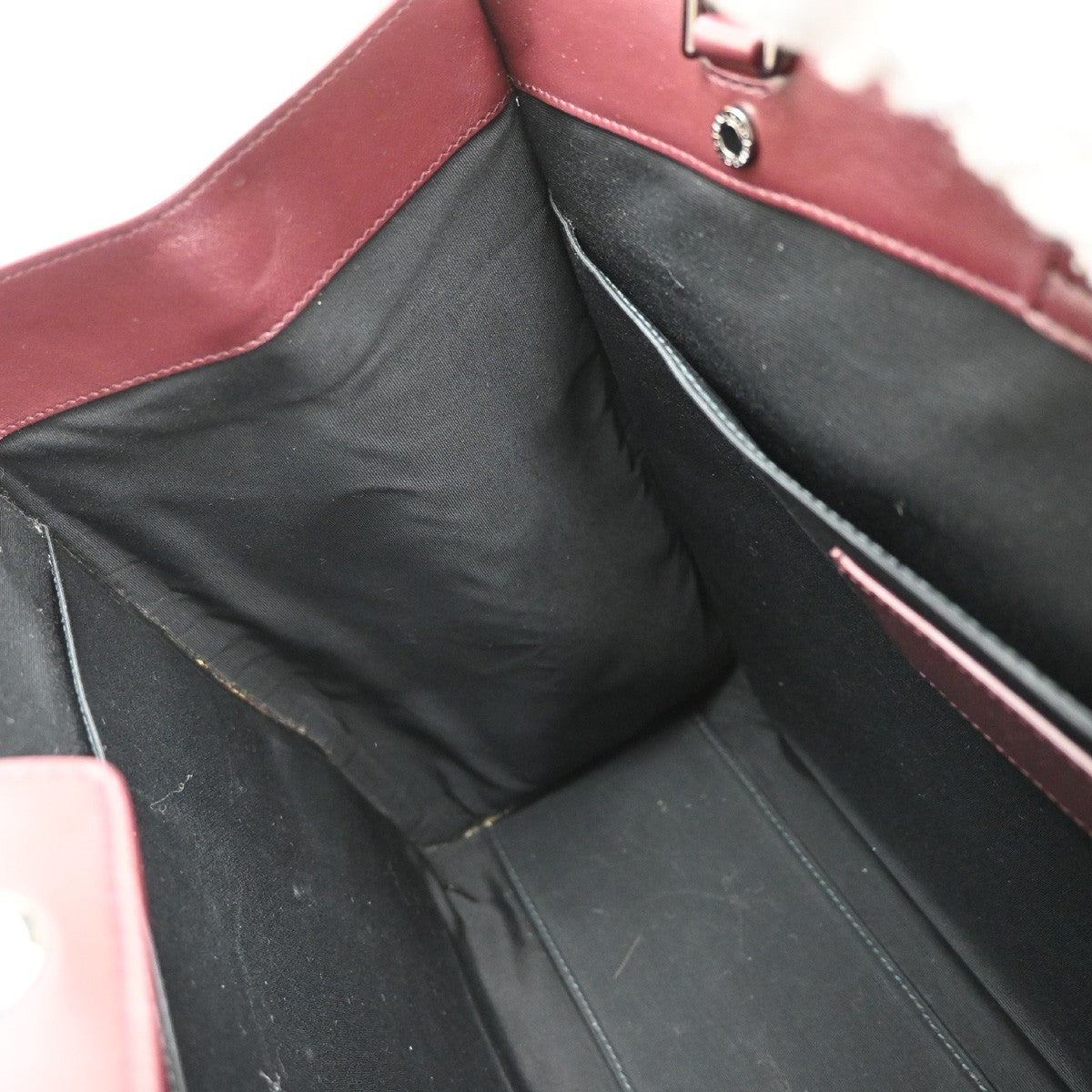 BVLGARI Logo Tote Hand Bag Leather Red Burgundy SHW Italy 98KB533