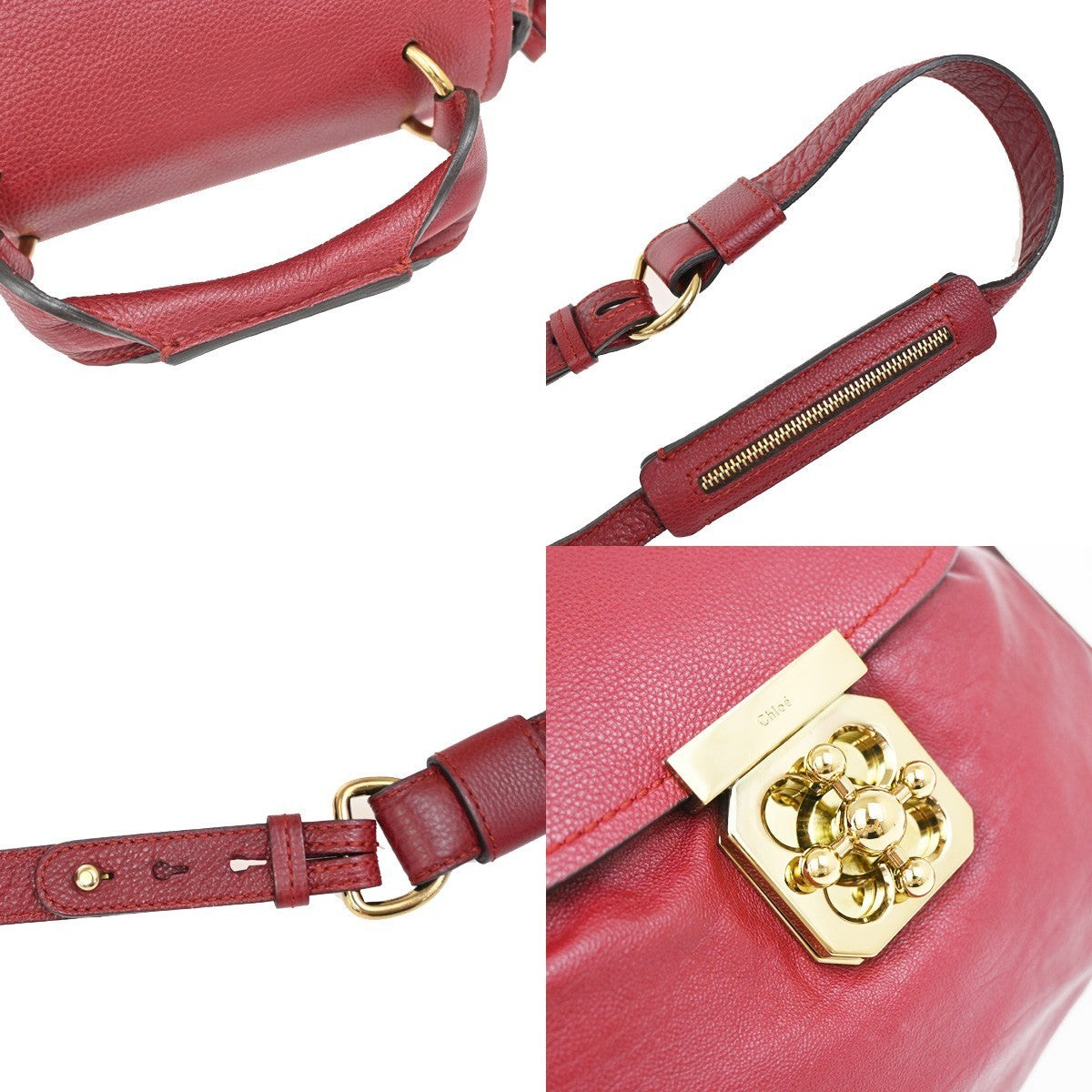 CHLOE Logo Elsie 2Way Shoulder Hand Bag Leather Red GHW 34RL416