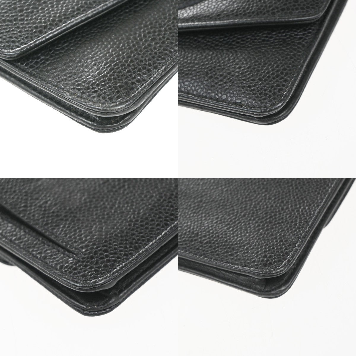 CHANEL Chain Shoulder Bag Wallet Grained Calfskin Leather Black Vintage 691RP061