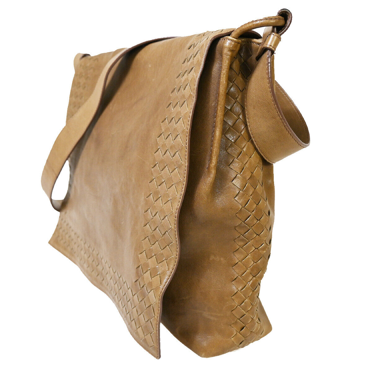BOTTEGA VENETA Logo Intrecciato Shoulder Bag Leather Brown Italy 30YE318