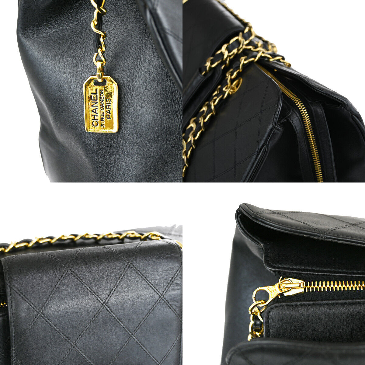 CHANEL CC Logo Bicolore Chain Shoulder Bag Leather Black GHW Italy 767RJ726