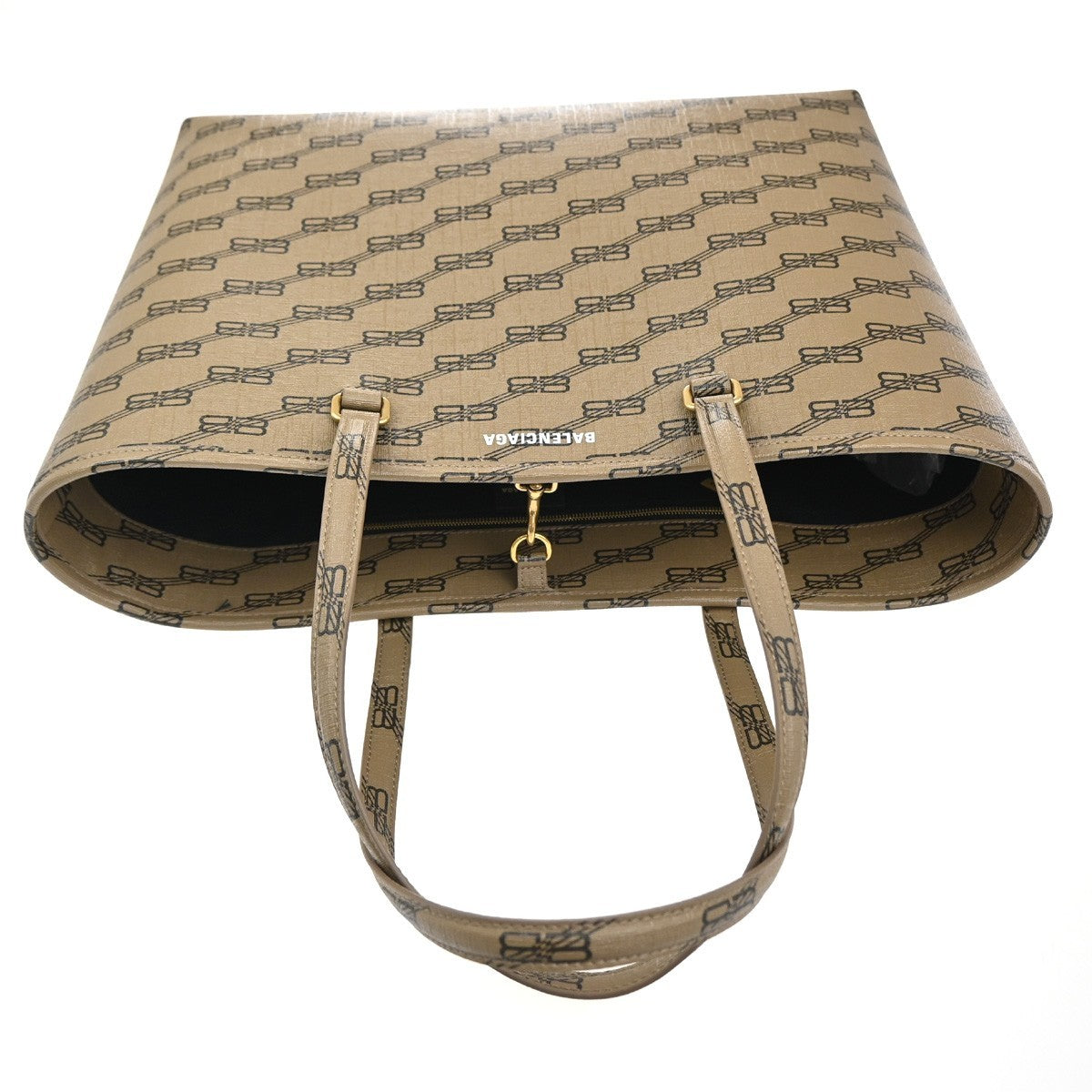 BALENCIAGA BB Monogram Shoulder Hand Bag PVC Leather Beige GHW Italy 46RL673