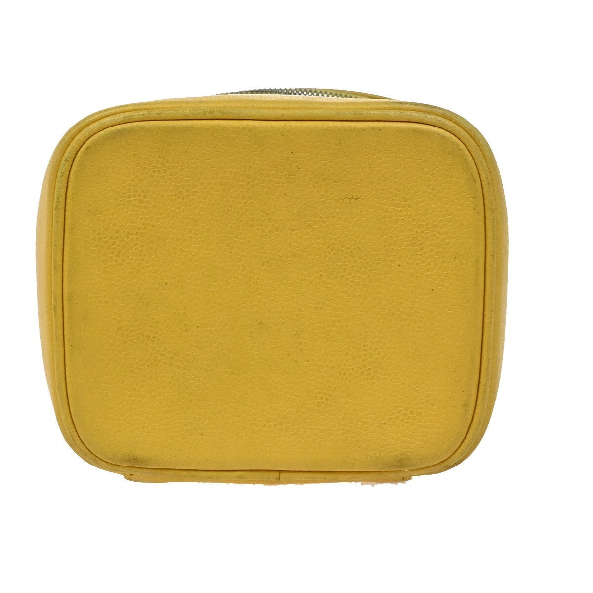 CHANEL Vanity Cosmetic Hand Bag Grained Calfskin Leather Yellow Vintage 93RF437