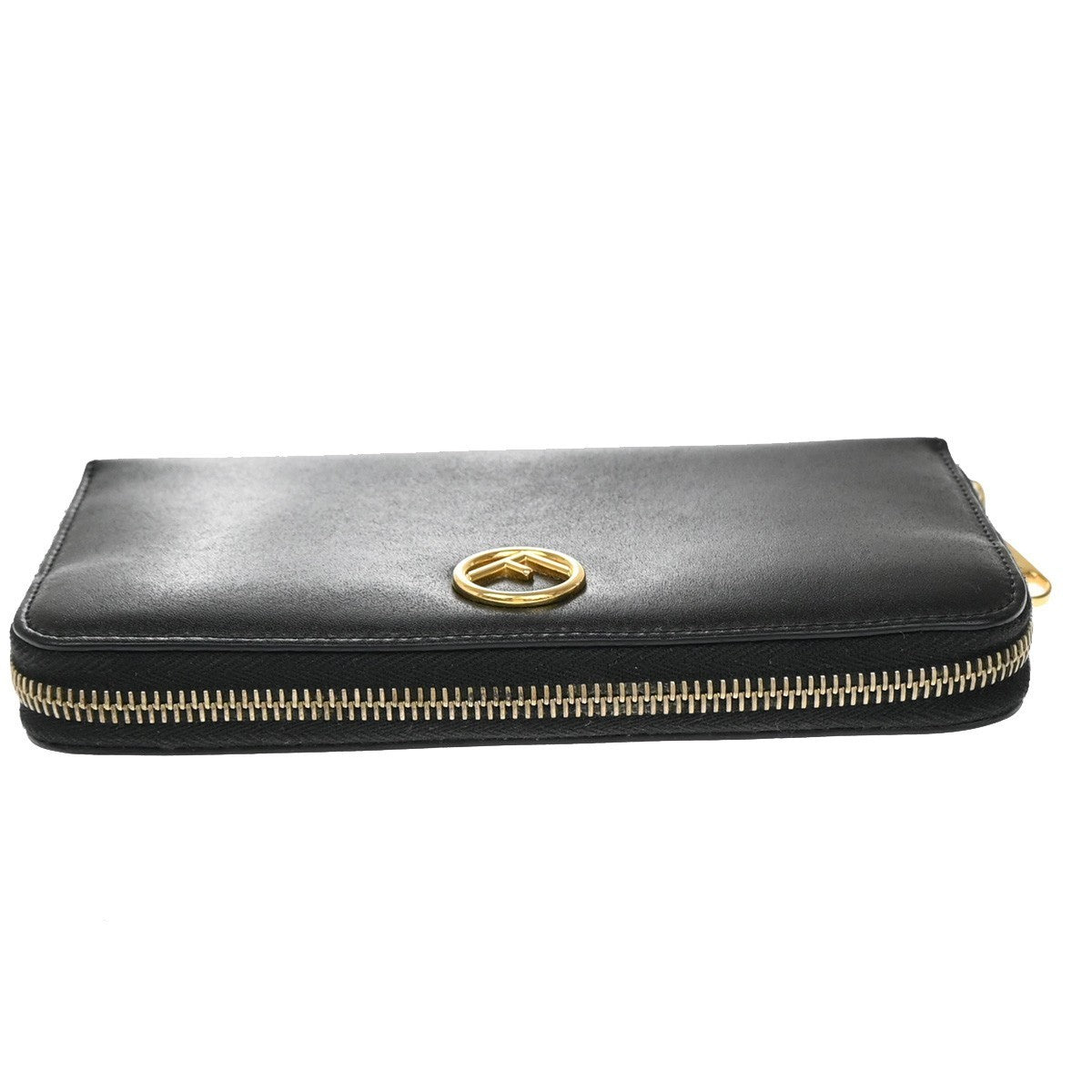FENDI Logo F is Fendi Zipper Long Around Wallet Leather Black Italy 61KP191