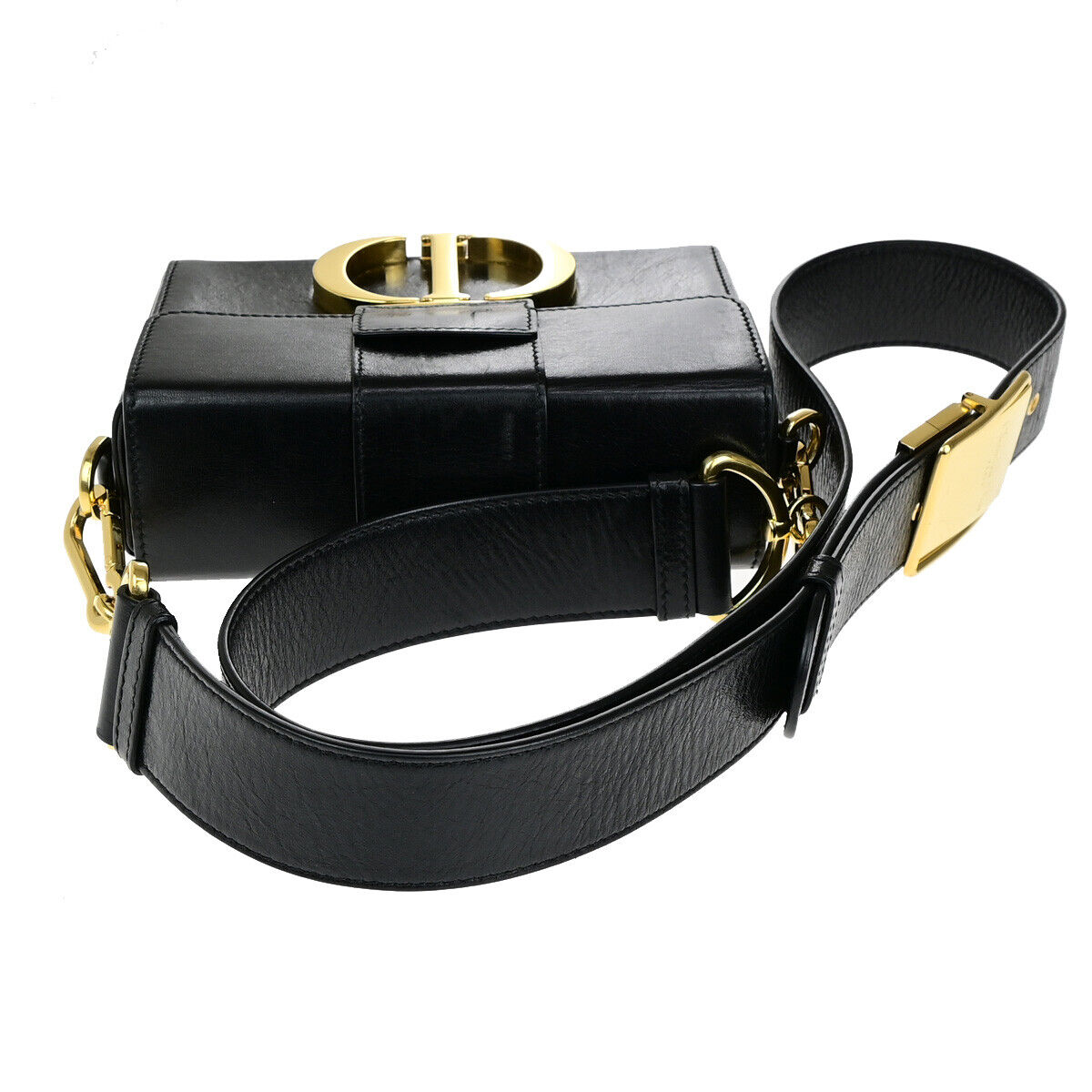 CHRISTIAN DIOR 30 Montaigne Box Shoulder Bag Calfskin Leather Black GHW 645RK712