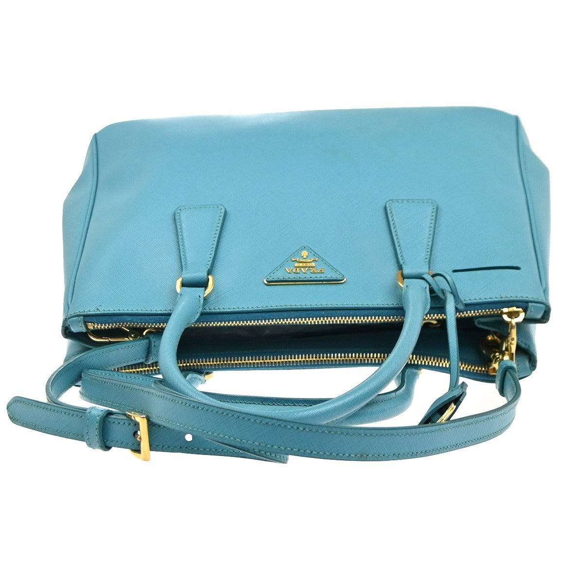 PRADA Galleria 2way Shoulder Hand Bag Saffiano Leather Blue Italy GHW 12KC931