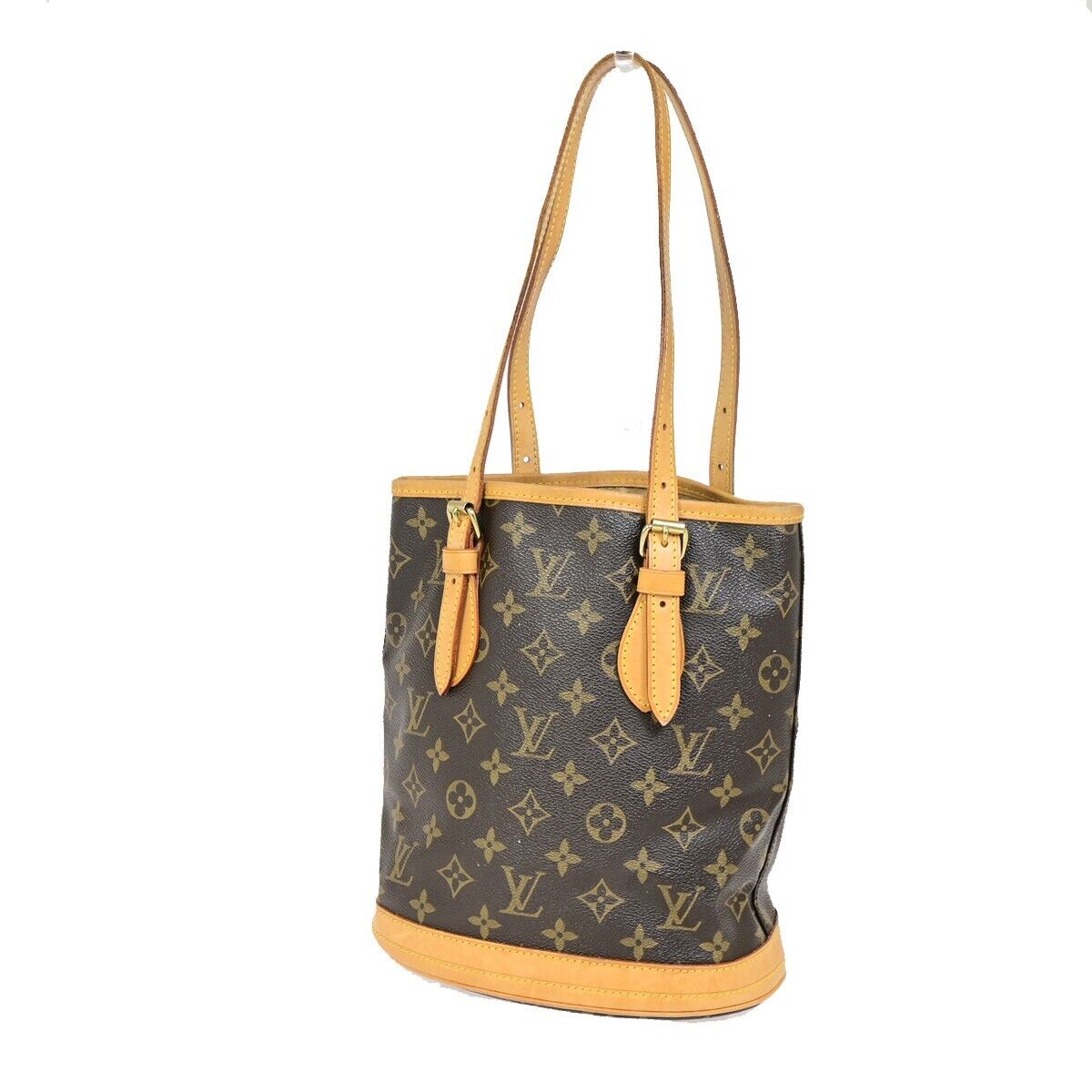 LOUIS VUITTON BUCKET PM Shoulder Tote Bag Monogram Leather Brown M42238 34EB427