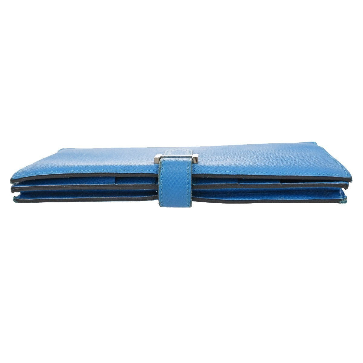HERMES Logo Bearn Long Bifold Wallet Purse Epson Leather Blue SHW 65RQ023