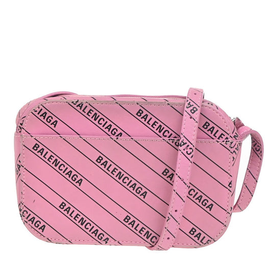BALENCIAGA Logo Print Mini Crossbody Shoulder Bag Leather Pink Italy 32KC759