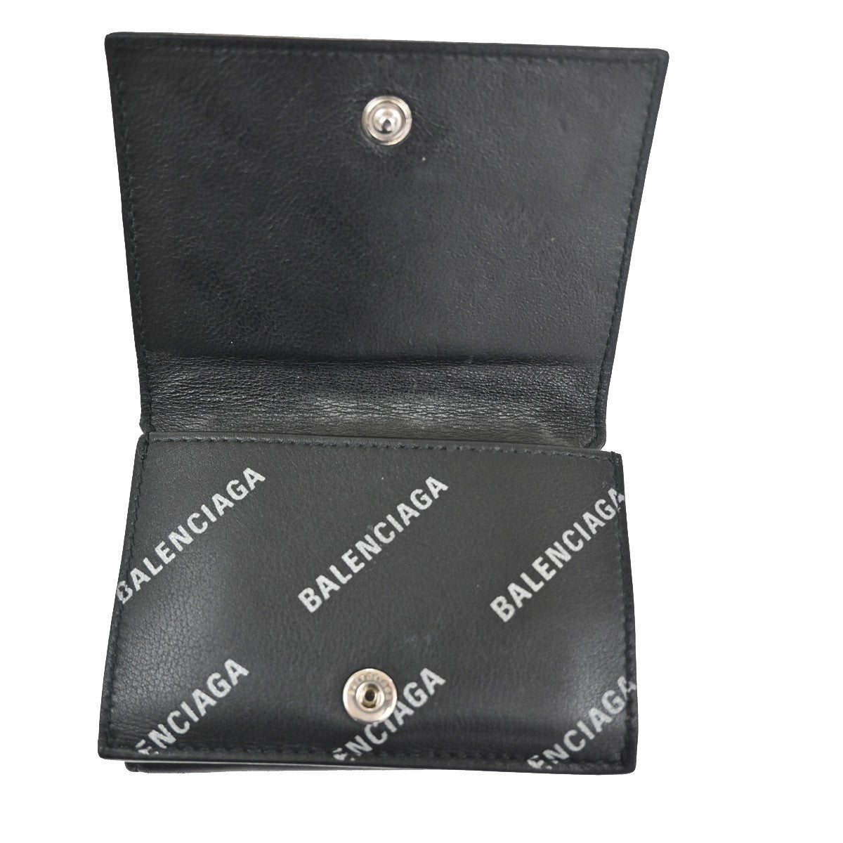 BALENCIAGA Logo Mini Trifold Wallet Purse Leather Black SHW Italy 60TA315