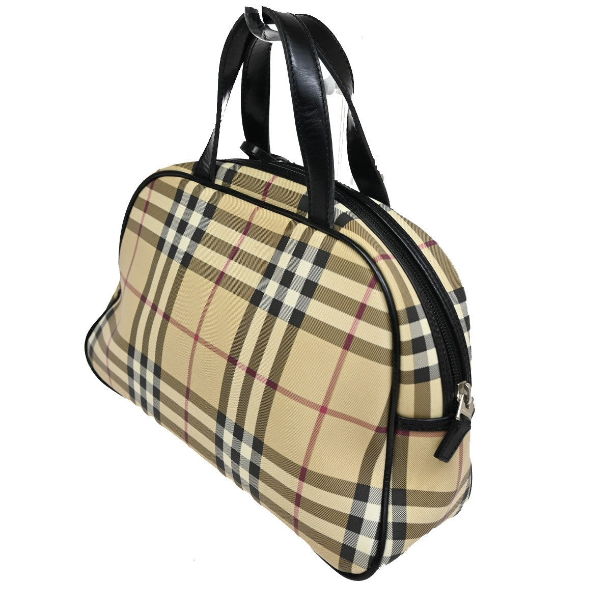 BURBERRY Logo Nova Check Hand Bag Canvas Leather Brown Black  Silver 31TA165