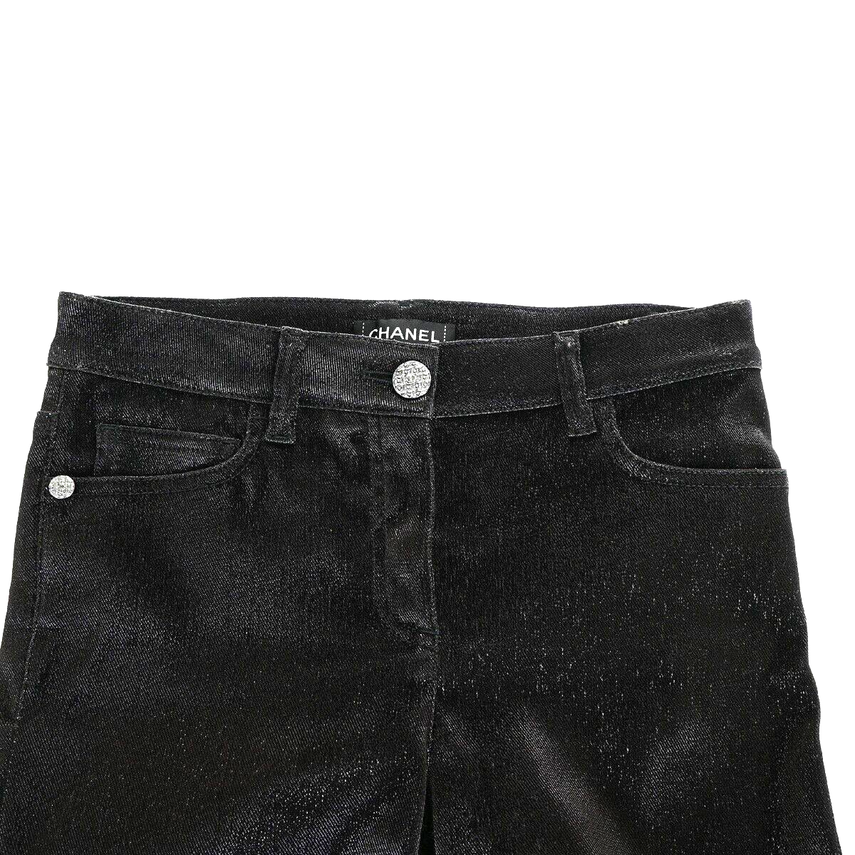CHANEL CC Logo Trousers pants Stretch Size 36 Cotton Blend Black Italy 33KB117