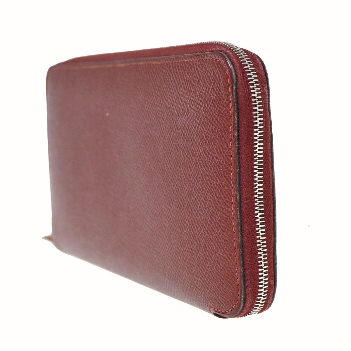 HERMES Azap Silk In Long Zipper Bifold Wallet Purse Veau Epsom Red 72HB250