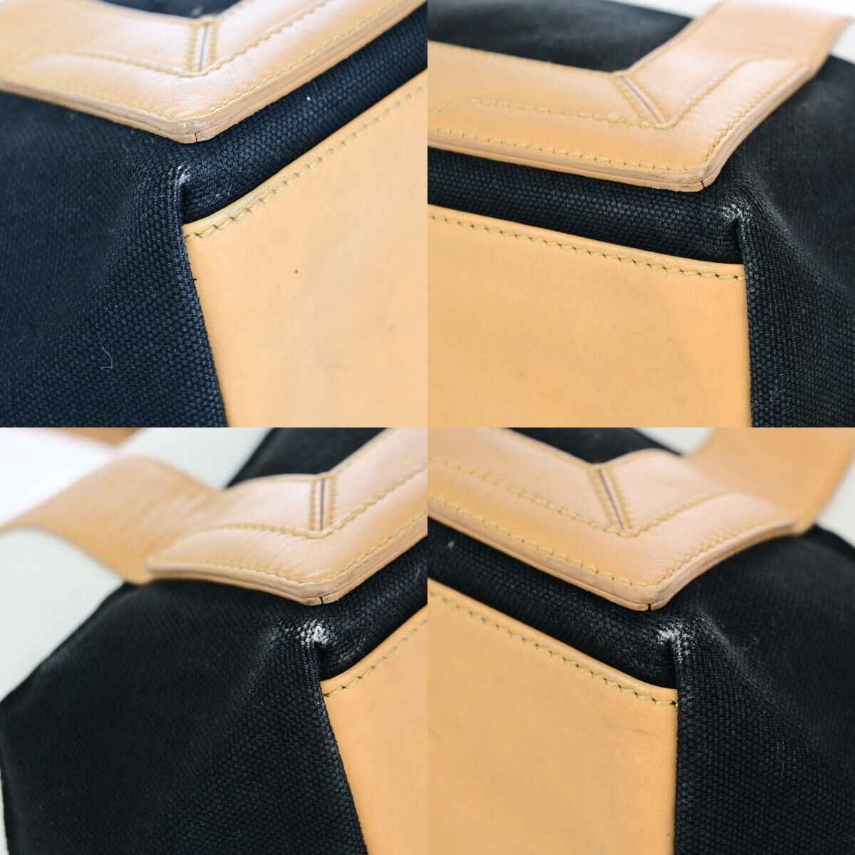 BALENCIAGA Logo Navy Cabas Shoulder Tote Bag Canvas Leather Black White 39EC740