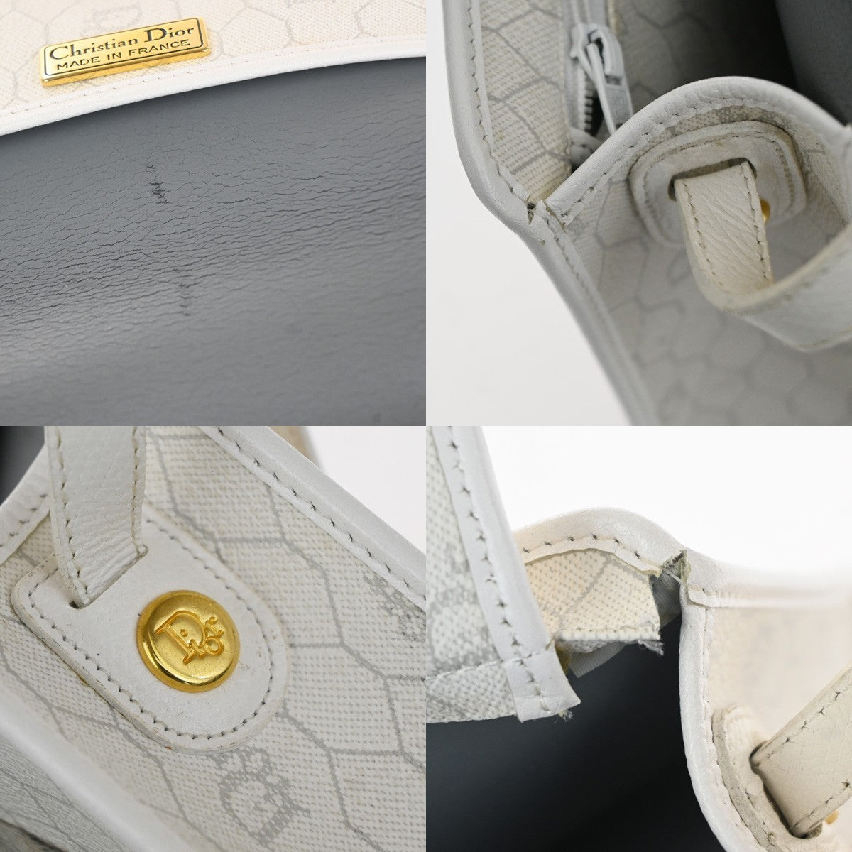 CHRISTIAN DIOR Honeycomb pattern Shoulder Bag PVC Leather White France 30MA503