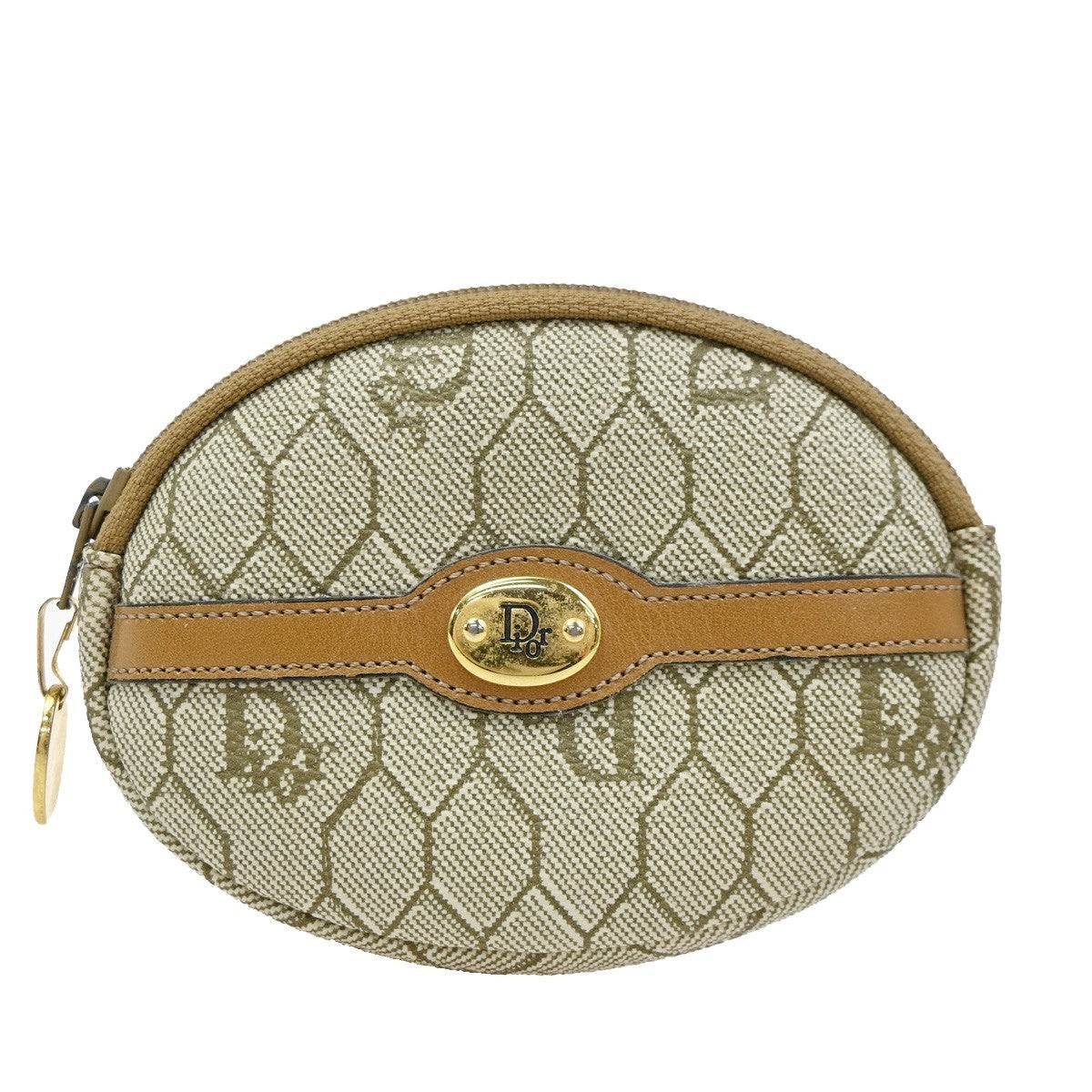 CHRISTIAN DIOR Logo Honeycomb Coin Wallet PVC Leather Beige 03TA565