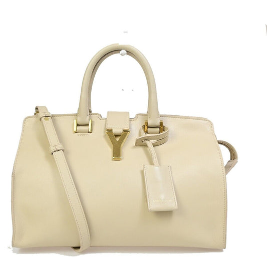 SAINT LAURENT  Logo Classic Y Cabas 2 Way Hand Bag Leather Beige Gold 72EB672