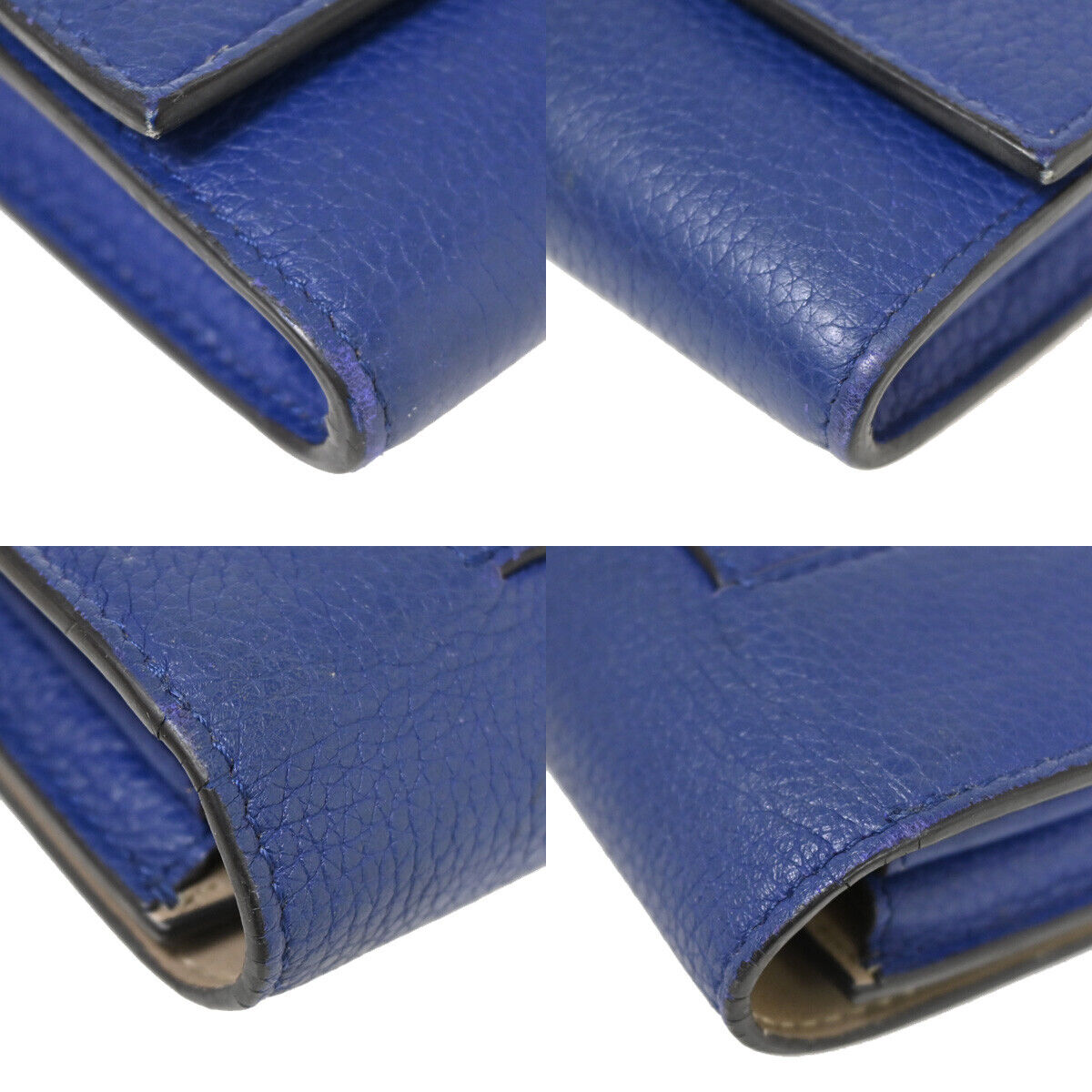 CELINE Logo Large Flap Long Bifold Wallet Purse Leather Blue Italy 01YB373