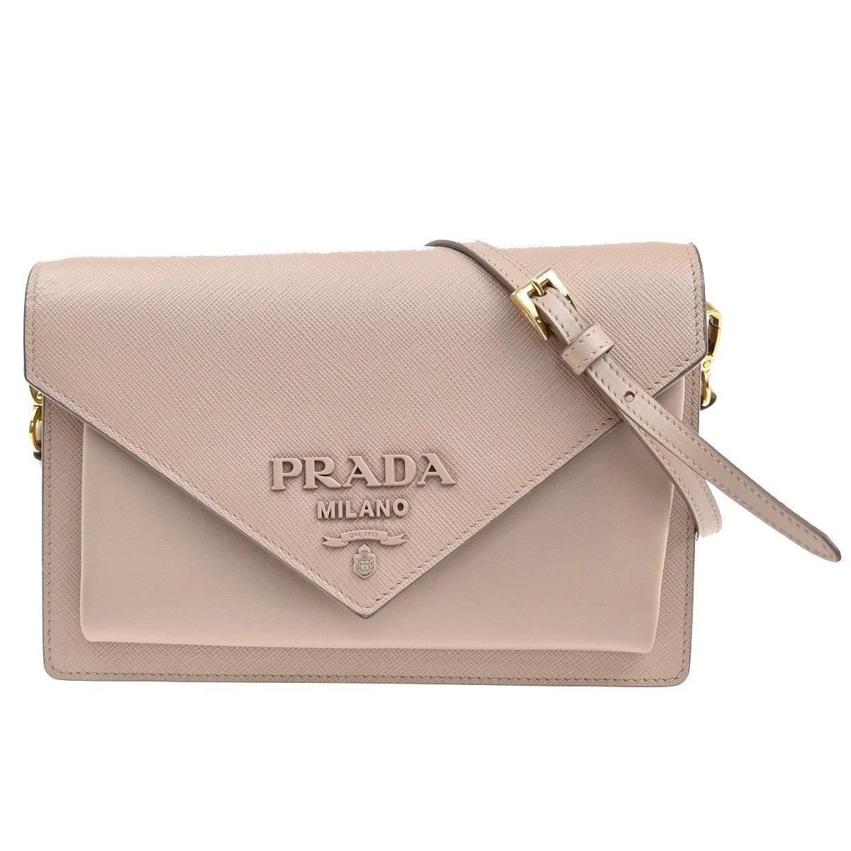 PRADA Logo Shoulder Hand Bag Saffiano Leather Pink Beige GHW Italy 18RL881