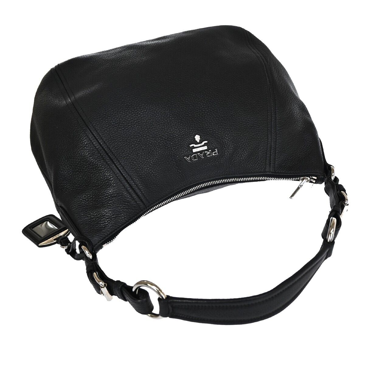 PRADA MILANO Logo Shoulder Bag Vitello Phenix Leather Nero Black SHW 53RH799