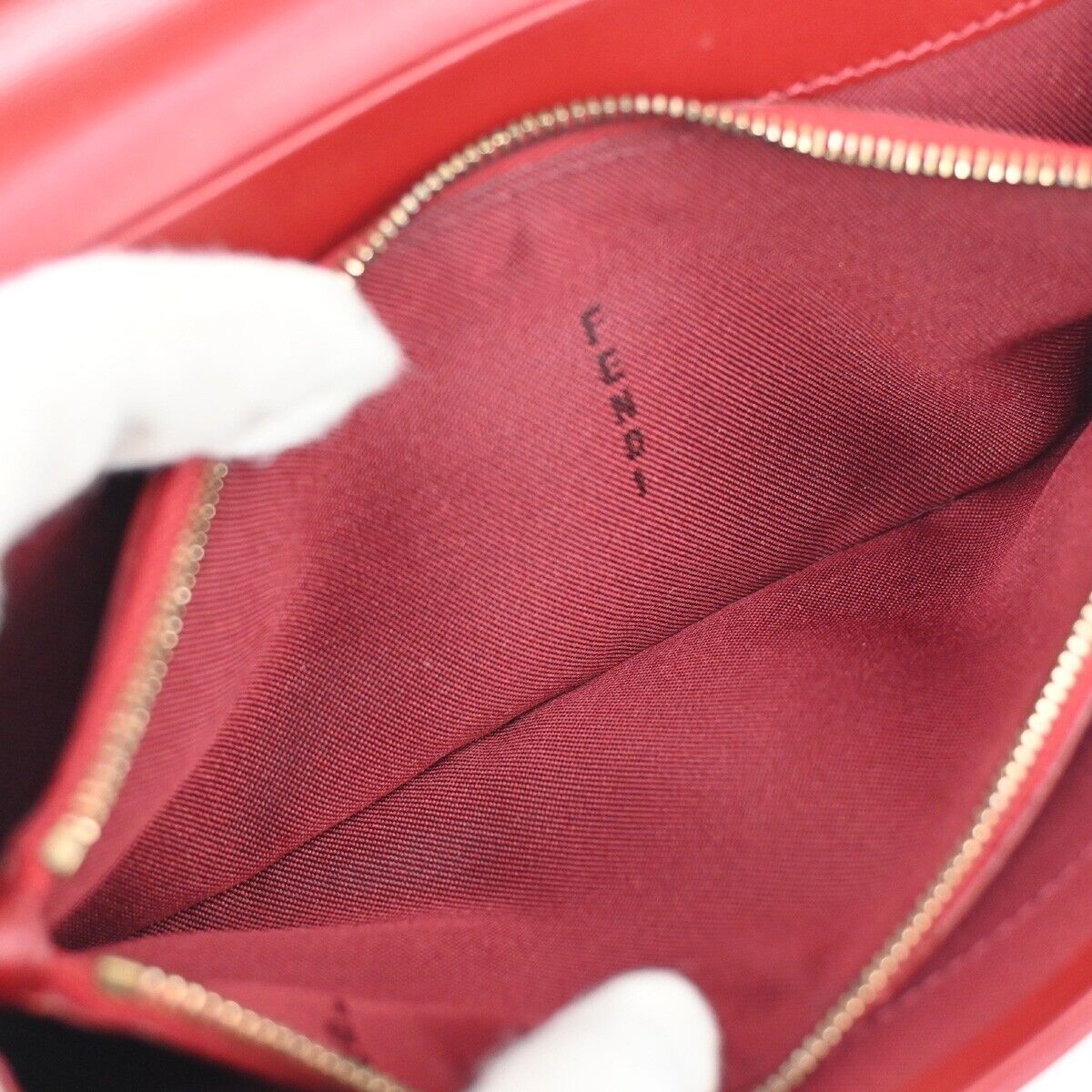 FENDI Logo Long Bifold Wallet Leather Red Gold Italy 64RH623