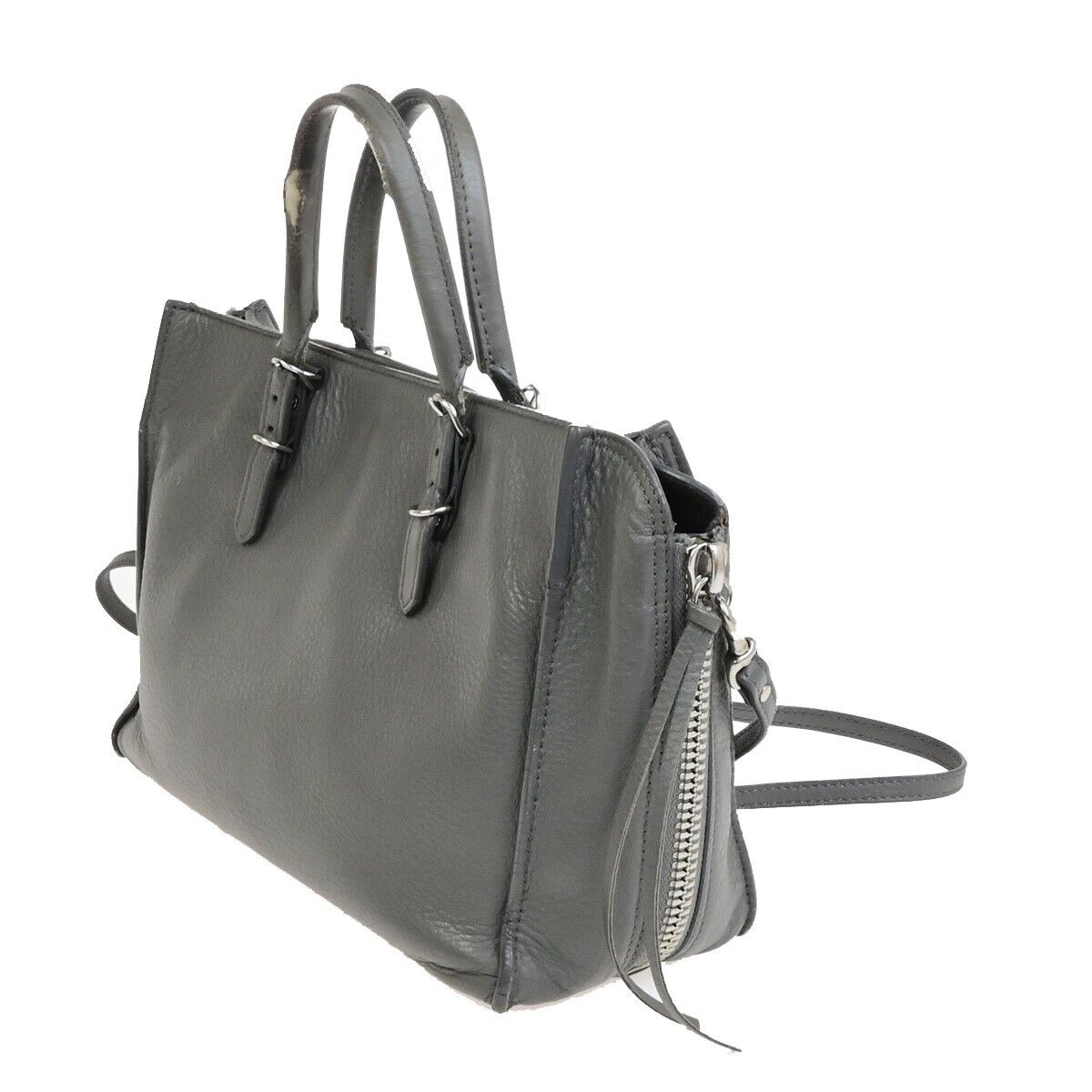 BALENCIAGA Logo Papier Mini 2Way Shoulder Hand Bag Leather Gray Italy 64ED611