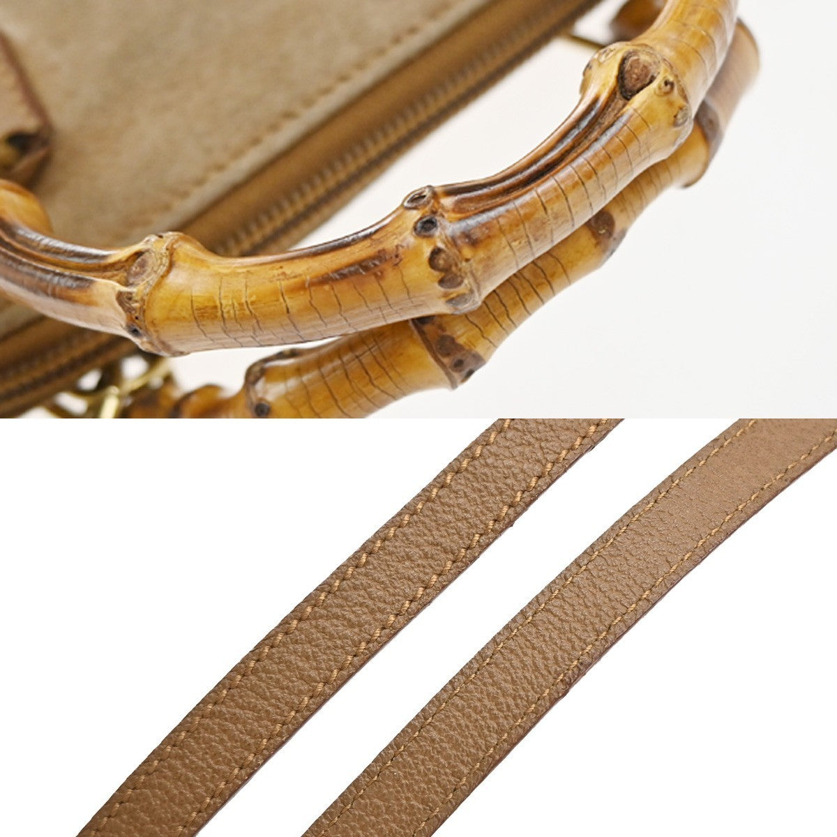 GUCCI Logo Bamboo 2Way Mini Shoulder Hand Bag Suede Leather Brown GHW 62EG353