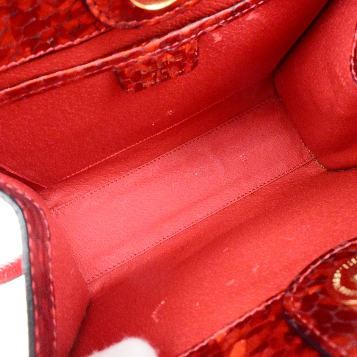 CELINE Logo Shoulder Bag Exotic Leather Red GHW Italy 65YH034
