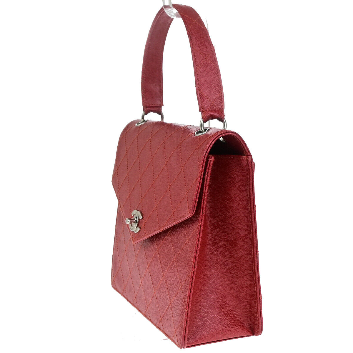 CHANEL CC Matelasse Hand Bag Grained Calfskin Leather Red SHW Vintage 626RK692