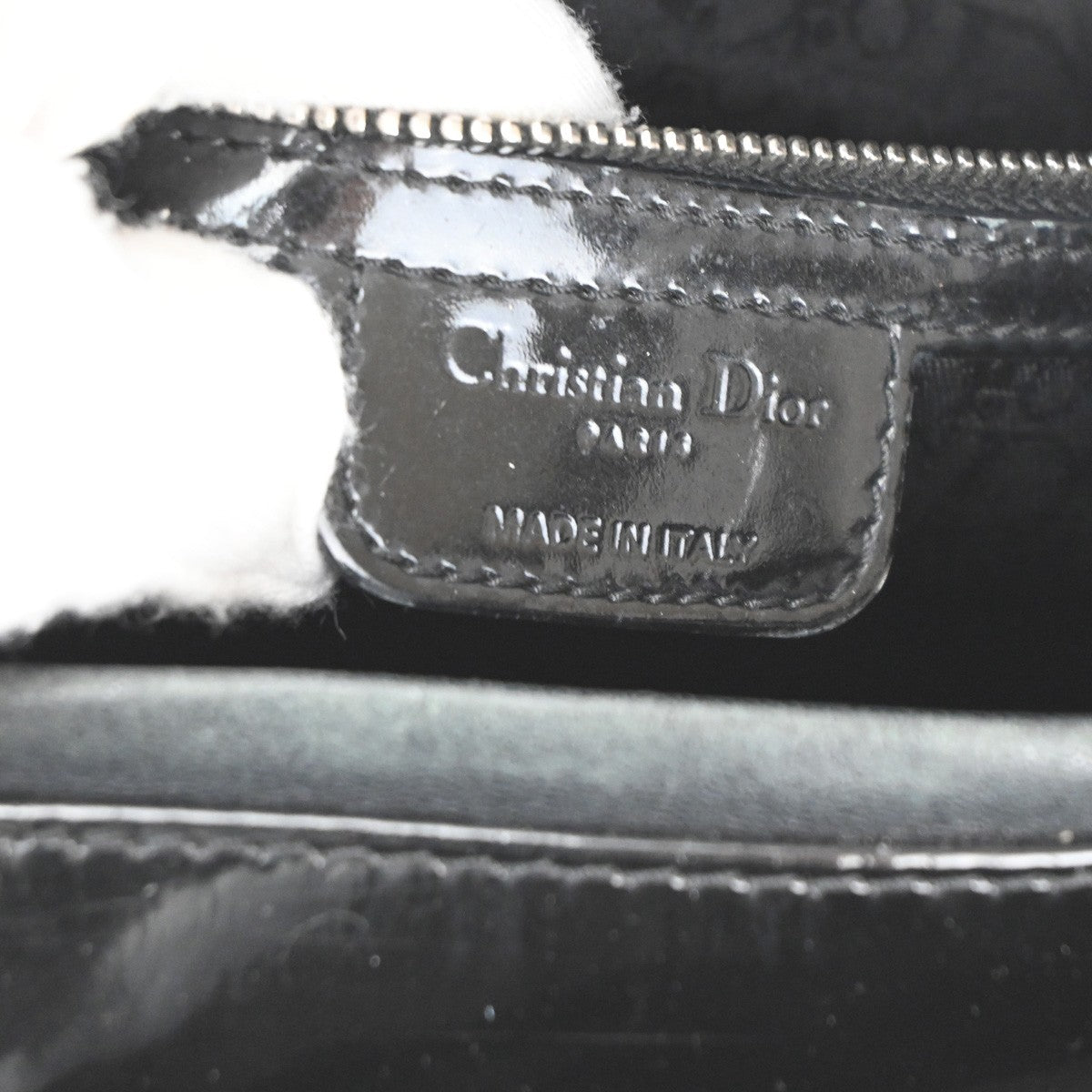 CHRISTIAN DIOR Logo Lady Cannage Hand Bag Patent Leather Black SHW 21TA215