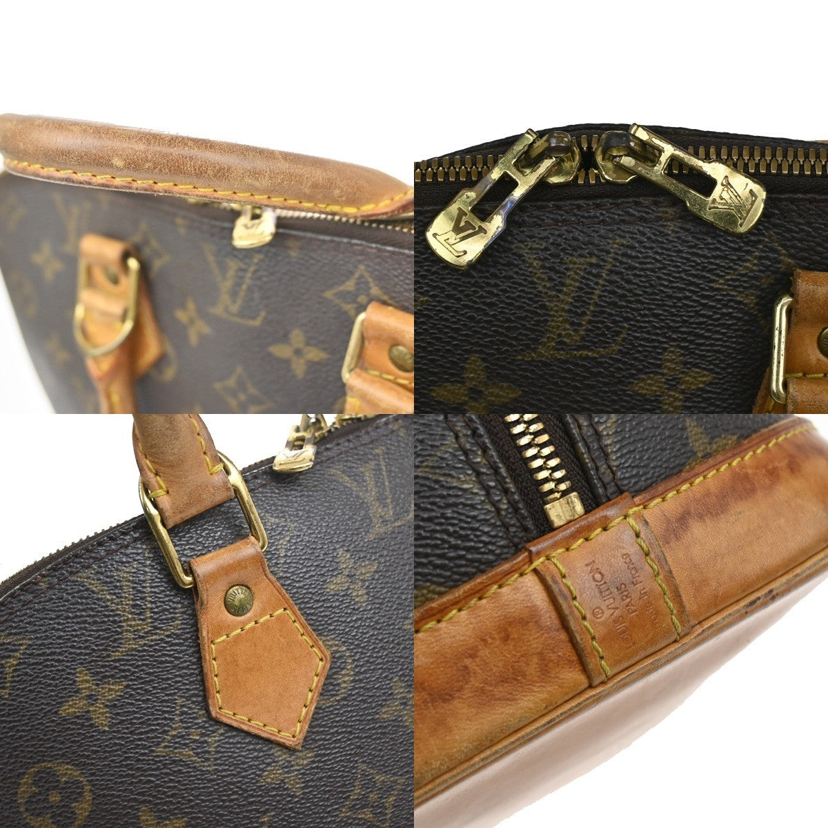 LOUIS VUITTON LV Logo Alma Hand Bag Monogram Leather Brown USA M51130 35YJ194
